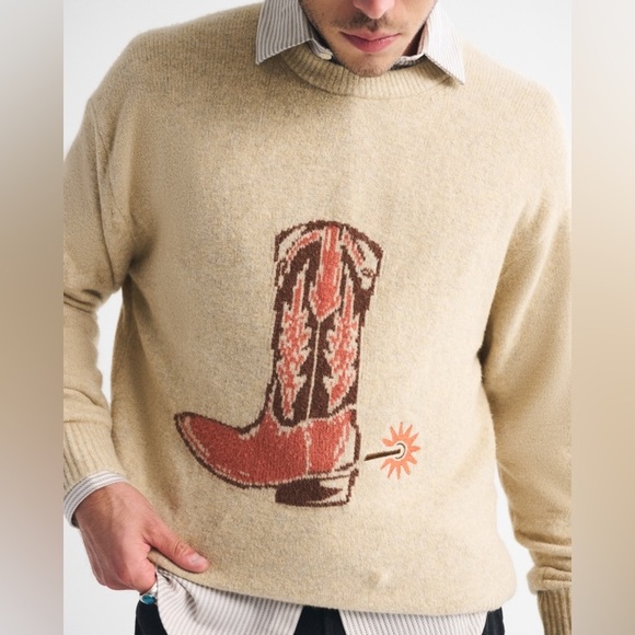 NWT Abercrombie and Fitch Oversized Western Graphic Crew Sweater - Picture 2 of 6